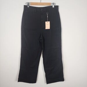 Quince NWT Stretch Cotton Black Twill‎ Wide Leg Crop Pants Women's Size 30